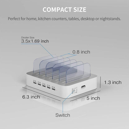 MSTJRY Charging Station for Multiple Devices : 5 Port Multi USB-A Charger Stations Multi-Device Organizer Charging Dock Designed for iPhone iPad Cell Phone Tablets (7 Short Cables Included)