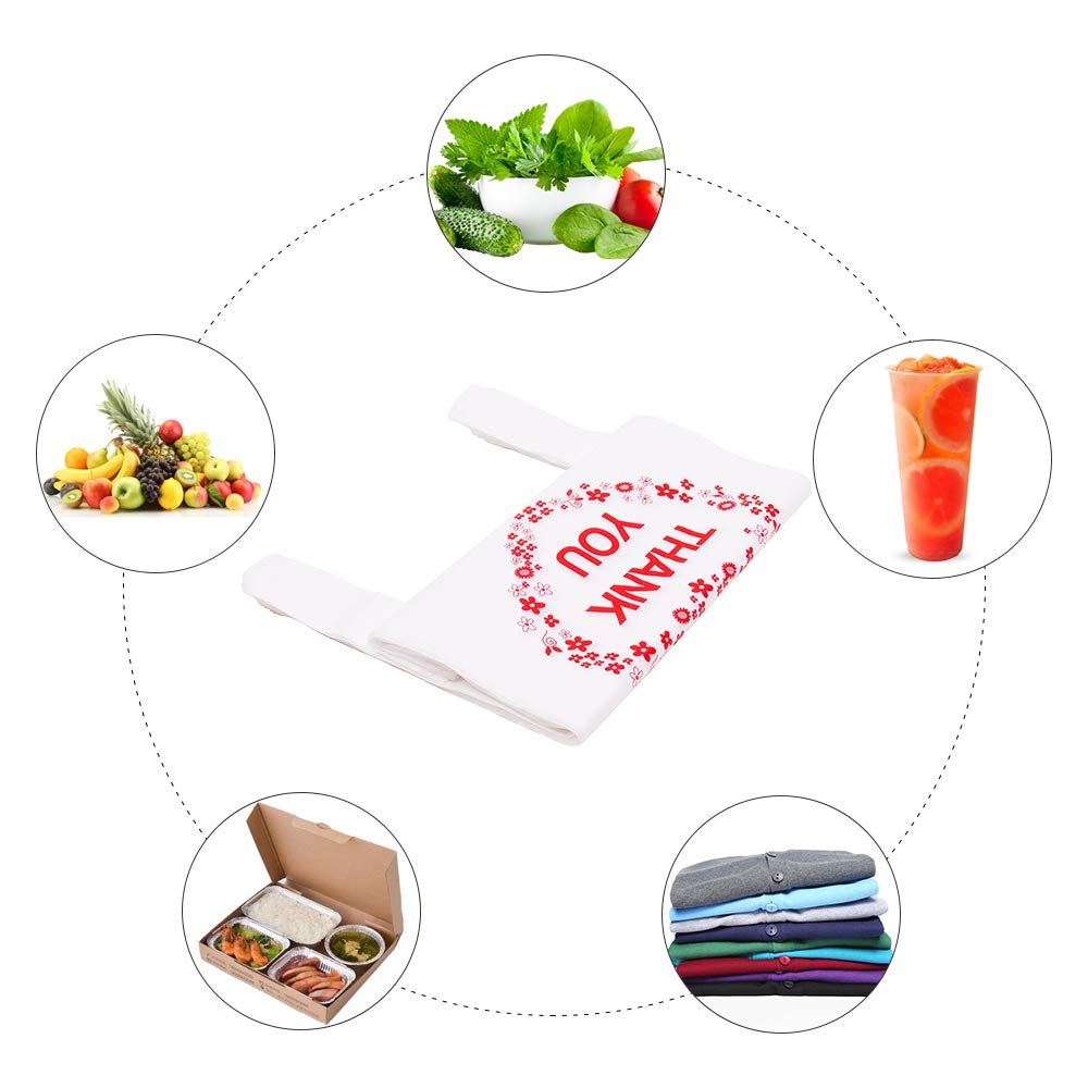 LazyMe Thank you T Shirt Bags, Bolsas De Plastico Para Negocio, White Plastic Grocery Bags with Handles, Standard Supermarket Size, 12 x 20 Inches (50 pcs)