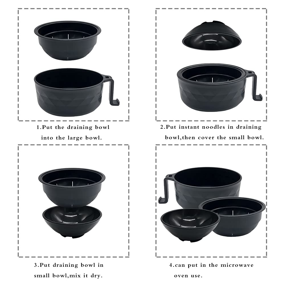 Lshfwn 33oz Microwave Ramen Cooker,Ramen Bowl Set,Instant Noodles Bowl with Chopsticks,Rapid Ramen Cooker with Handles for College Dorm Room Apartment Essentials Dishwasher-Safe,Black