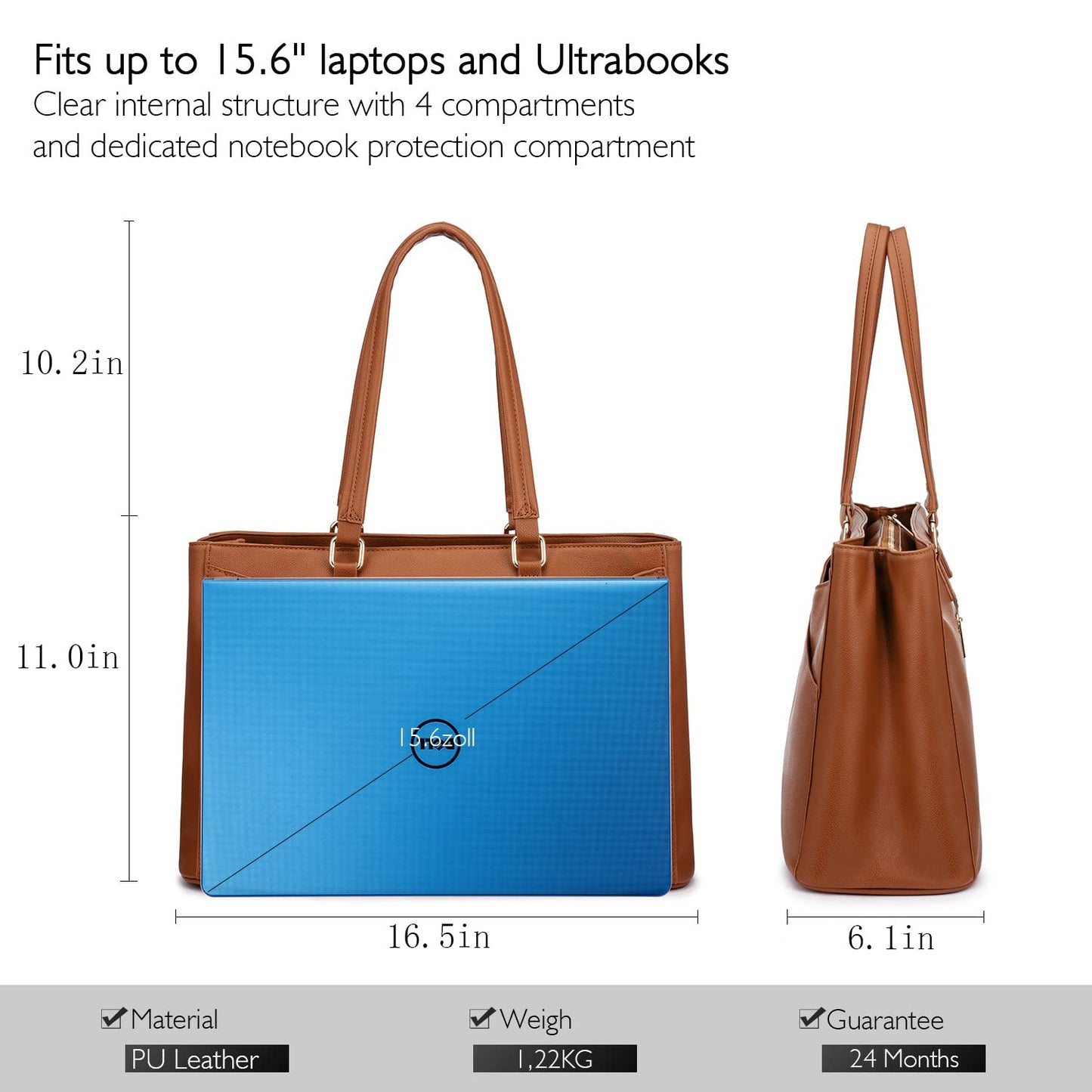 LOVEVOOK Laptop Tote Bag for Women,15.6 Inch Waterproof Computer Bags Women Business Office Work Bag Briefcase, Brown