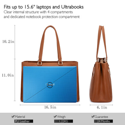 LOVEVOOK Laptop Tote Bag for Women,15.6 Inch Waterproof Computer Bags Women Business Office Work Bag Briefcase, Brown