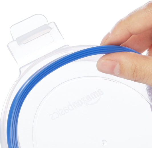 Amazon Basics Leak-Proof Glass Locking Lids Food Storage Containers, 14-Piece Set, 7 Count of Bases and 7 Plastic Lids, Clear, Blue, BPA Free