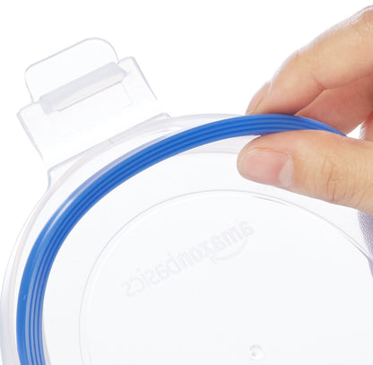 Amazon Basics Leak-Proof Glass Locking Lids Food Storage Containers, 14-Piece Set, 7 Count of Bases and 7 Plastic Lids, Clear, Blue, BPA Free