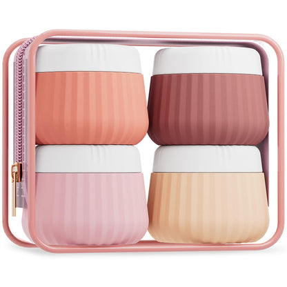 Mrsdry Travel Containers for Toiletries 4 Pack, TSA Approved Travel Size Toiletries, Portable Size Containers, With Clear Bag Leak Proof Silicone Jars, Essentials Creams Jars Carrying Small Items