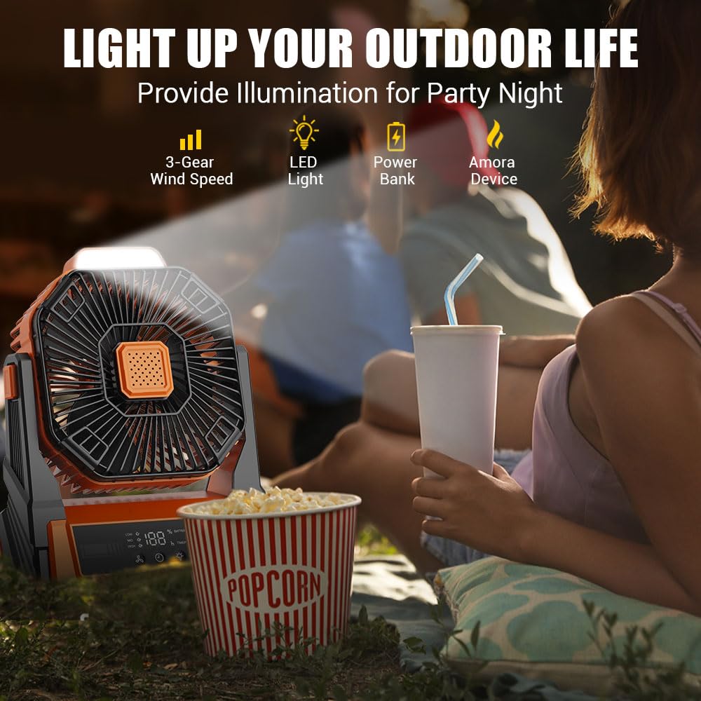 Instern Portable Fan Rechargeable, 20000mAh Battery Powered Desk Fan with LED Lantern, Battery Operated Personal Tent Fans for Camping, Travel, Home, Bedroom, Jobsite, Beach Vacation Essentials