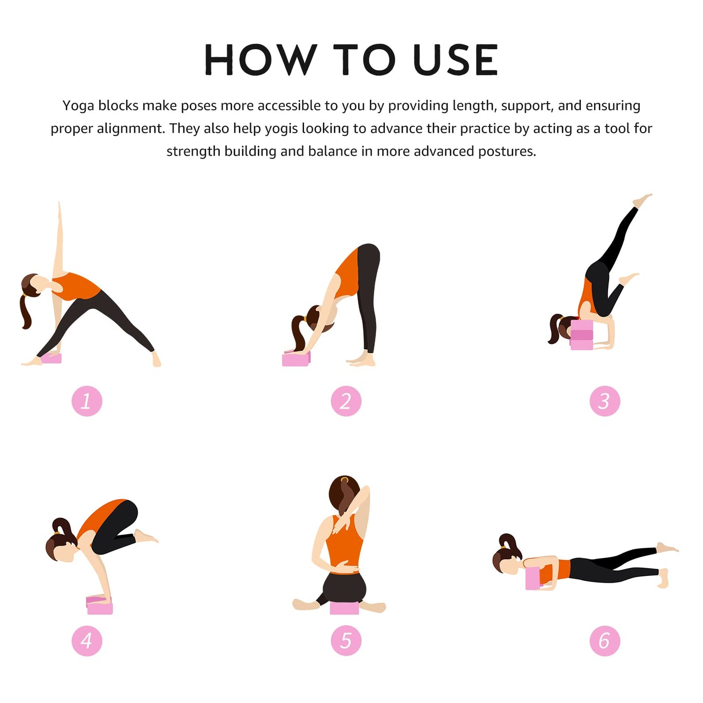 Overmont Yoga Block 2 Pack Supportive Latex-Free EVA Foam Soft Non-Slip Surface for General Fitness Pilates Stretching and Meditation 9"x6"x3" Yoga Strap Included (Pink)