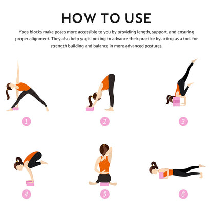 Overmont Yoga Block 2 Pack Supportive Latex-Free EVA Foam Soft Non-Slip Surface for General Fitness Pilates Stretching and Meditation 9"x6"x3" Yoga Strap Included (Pink)