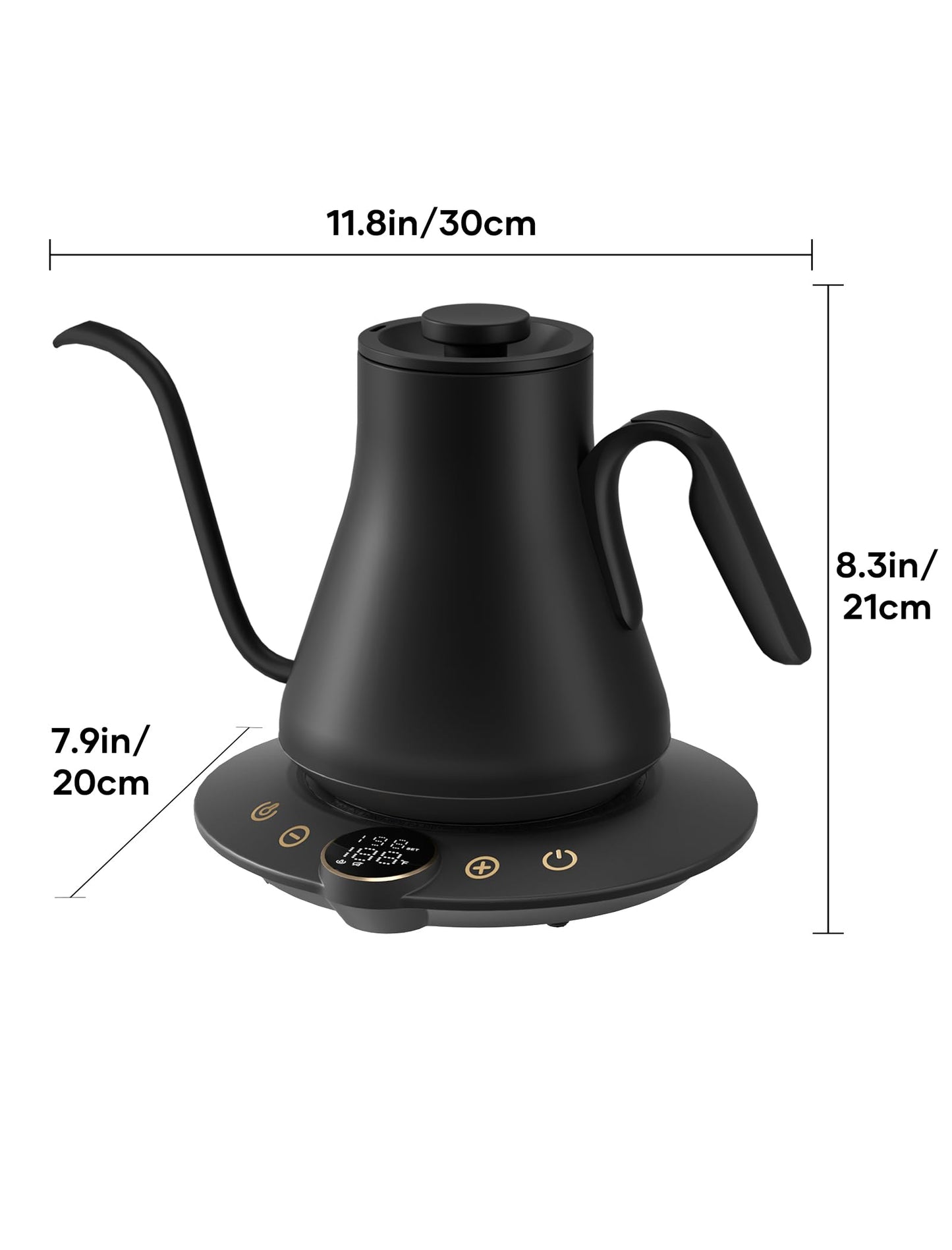 INTASTING Electric Kettles, Gooseneck Electric Kettle, ±1℉ Temperature Control, Stainless Steel Inner, Quick Heating for Pour Over Coffee, Brew Tea, Boil Hot Water, 1500W/0.9L (Ebony Black)