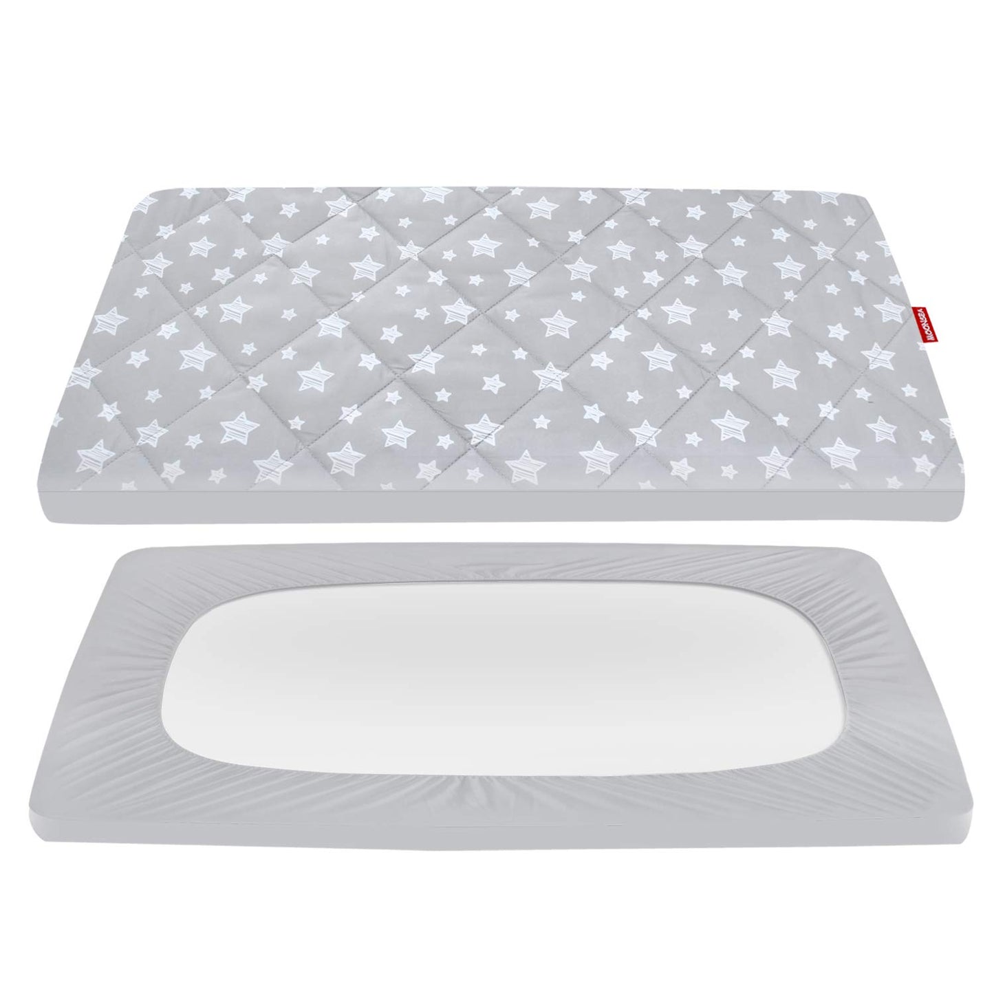 Pack and Play Sheets Fitted, Toddlers Mattress Protector 39"×27"×5", Breathable Thick Playard Lovely Print Cover, Compatible with Graco Pack n Play, Gray Star