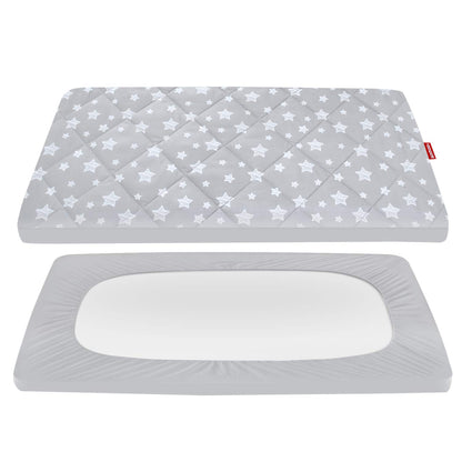 Pack and Play Sheets Fitted, Toddlers Mattress Protector 39"×27"×5", Breathable Thick Playard Lovely Print Cover, Compatible with Graco Pack n Play, Gray Star