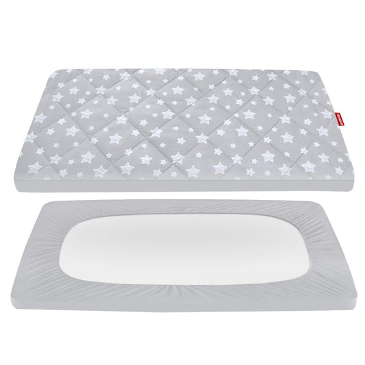 Pack and Play Sheets Fitted, Toddlers Mattress Protector 39"×27"×5", Breathable Thick Playard Lovely Print Cover, Compatible with Graco Pack n Play, Gray Star