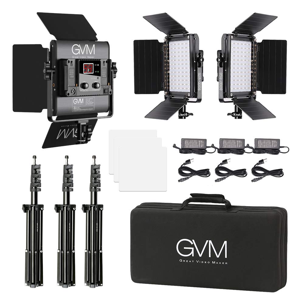 GVM RGB LED Video Lighting Kit, 800D Studio Video Lights with Panel, APP Control for YouTube Photography Lighting, , 3200K-5600K, 8 Kinds of The Scene Lights, 3 Packs