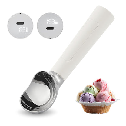 Heated Ice Cream Scoop Rechargeable, Electric Warming Ice Cream Scooper with LED Display, Heats to 158°F for Hard Ice Cream, Easy for Seniors & Kids, IP67 Waterproof (White, 2 oz)