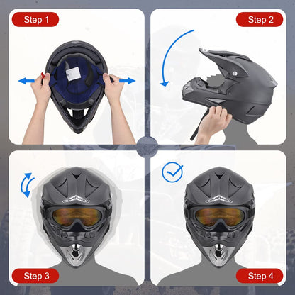 OUMURS Adult Dirt Bike Helmet with Goggles Gloves & Mask Adjustable Sun Visor DOT/FMVSS-218 Motorcycle Adults ATV Helmet Off-Road Motocross Downhill Moped MX BMX for Unisex-Adult-New Black, M