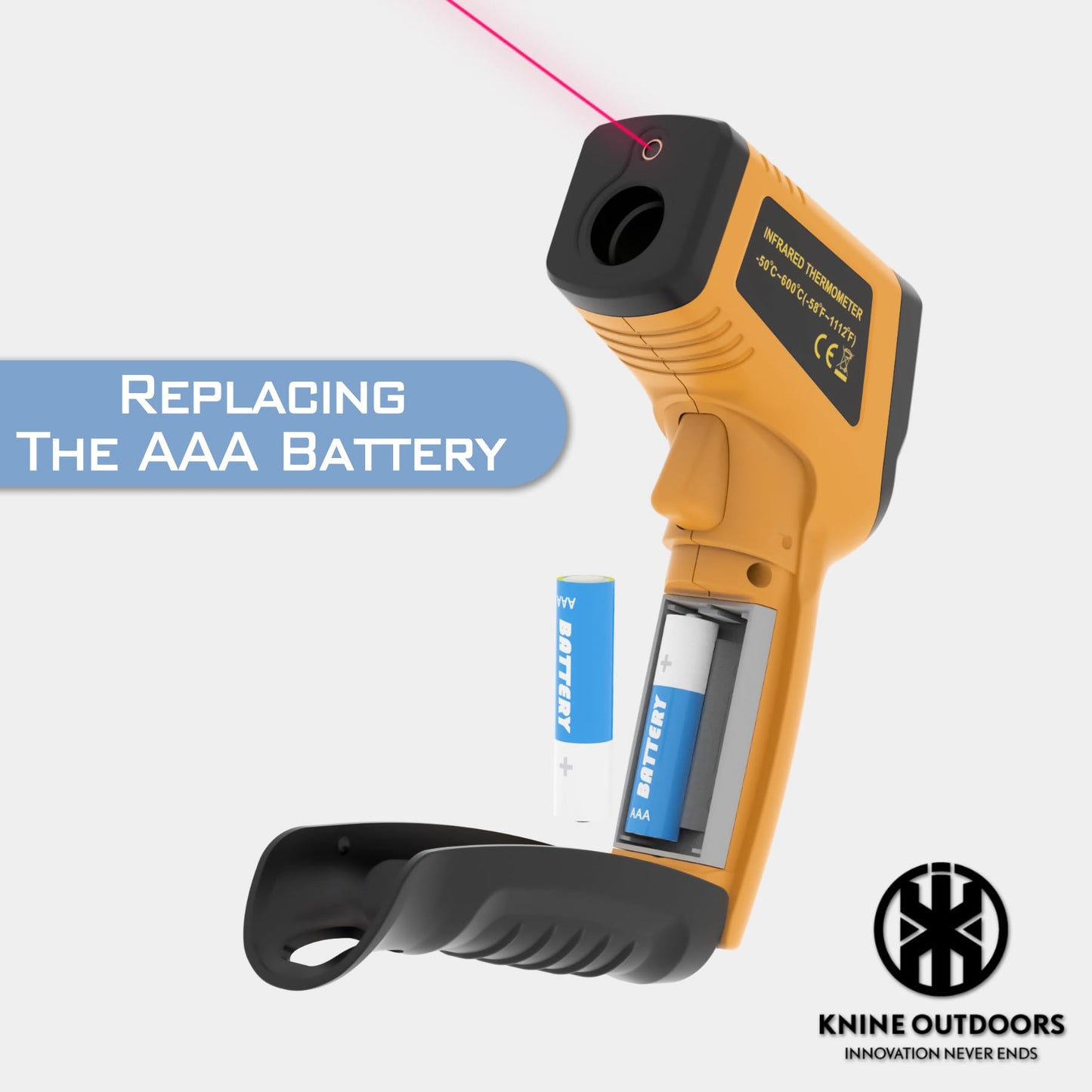 KNINE OUTDOORS Infrared Thermometer Laser Temperature Gun, -58℉ to 1112℉, Single Laser Targeting, Distance to Spot Ratio 12:1, for Cooking, Oven and Meat (Orange)
