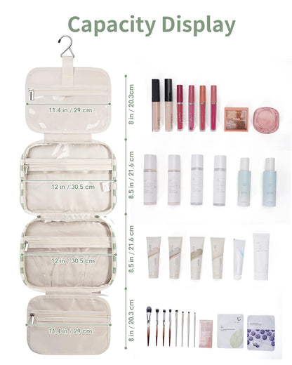 Narwey Travel Toiletry Bag for Women Large Hanging Makeup Bag Organizer Toiletries Bag for Full Size Essentials Accessories Cosmetics (Mint Green Checkerboard (Large))