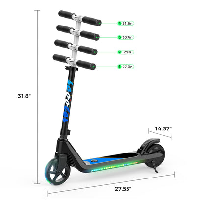 LINGTENG Electric Scooter for Kids Age of 6-9, Kick-Start Boost Scooter with Adjustable Speed and Height, Flash Wheel & Deck Lights