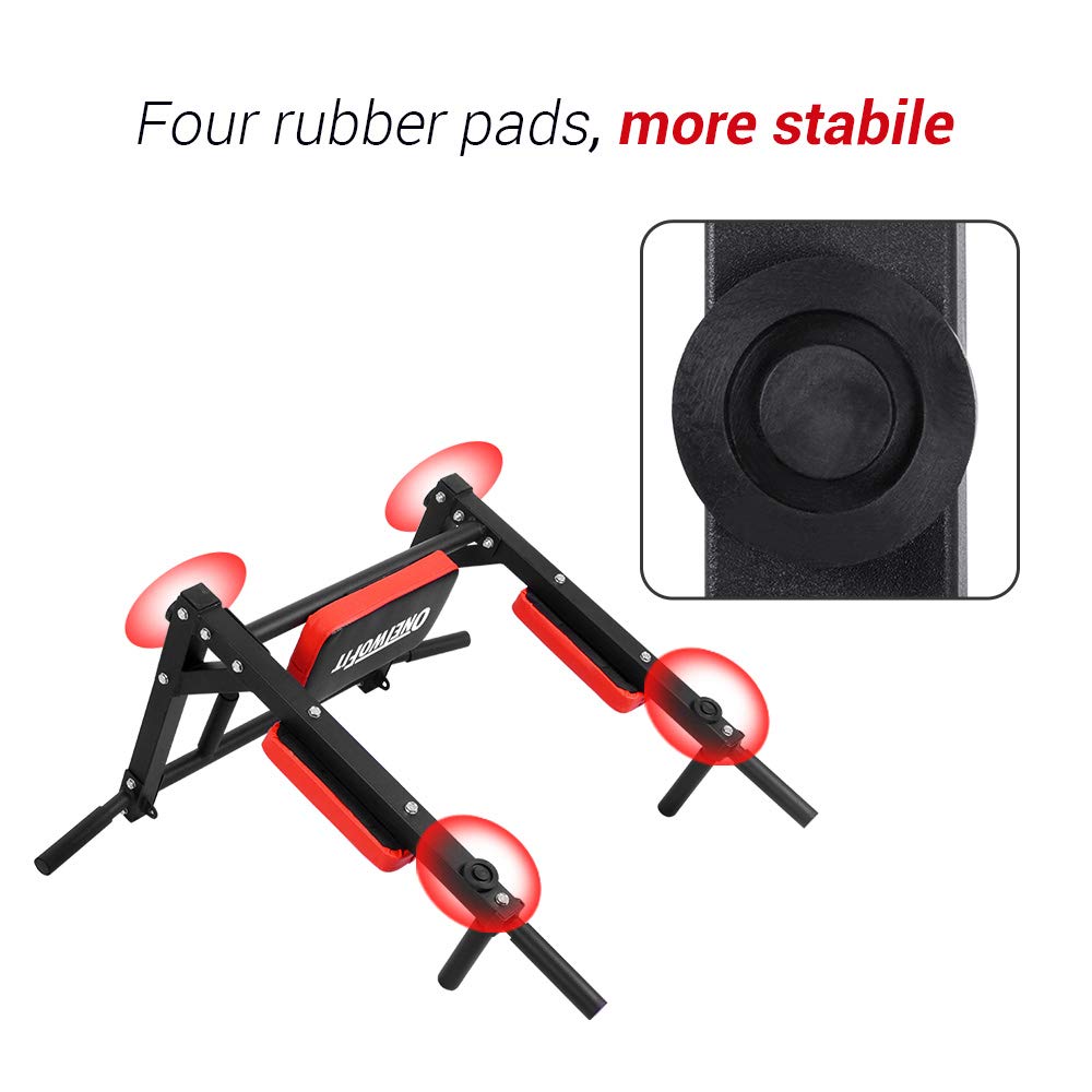 OneTwoFit Multifunctional Wall Mounted Pull Up Bar Chin Up bar Dip Station for Indoor Home Gym Workout, Power Tower Set Training Equipment Fitness Dip Stand Supports to 440 Lbs OT126
