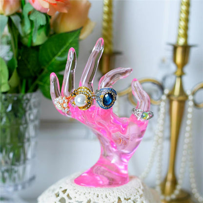 HOMEGOAL Ring Holder, Pink Room Decor, Hand Jewelry Display Holder, Danish Pastel Room Decor, Preppy Decor, Mannequin Hand, Polyresin, 7 Inch (Pink)