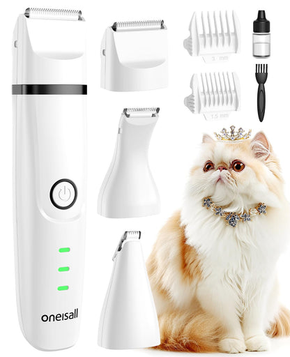 oneisall Cat Grooming Kit, 3 in 1 Quiet Cat Clippers for Thick Matted Paw Hair Trimmer, Heavy Coat Butt Shaver Cordless Pet Clippers Fur Trimmer for Dogs and Other Small Animals at Home Travel