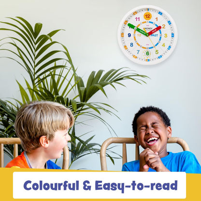 Amonev Time Teacher Scope Wall Clock for Children, Easy to Read Dial with Silent Ticking. Teach Children How to Read and Tell The Time with This Analogue Clock.