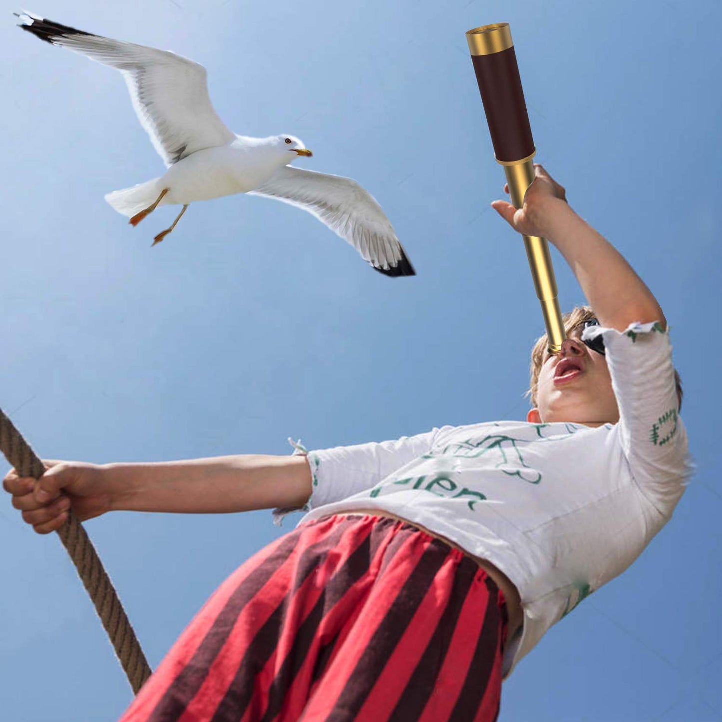 Pirate 25x30 High Powered Zoomable Collapsible Monocular Brass Spyglass Handheld Waterproof Telescope for Bird Watching Hunting Hiking Travelling