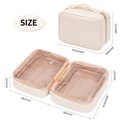 OCHEAL Makeup Bag, Make up Travel Bag Large Capacity Waterproof Cosmetic Organizer Bag with Makeup Brush Compartment & Handle for Women Girls Travel Toiletry Accessories-Beige