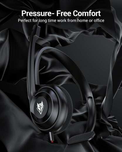 NUBWO HW02 USB Headset with Microphone Noise Cancelling &in-line Control, Ultra Comfort Computer Headset for Laptop pc, On-Ear Wired Office Call Center Headphone for Boom Skype Webinars（Black）