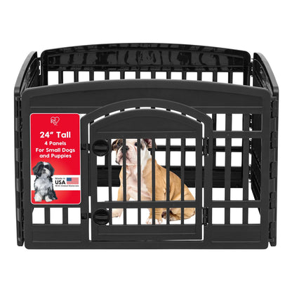 IRIS USA 24" 4-Panel Dog Playpen with Door, 35 x 35 x 24, Puppy Playpen, Dog Play Pen Indoors, Pet Fence, Puppies/Small Dogs, Black