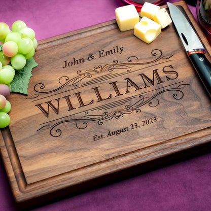 Personalized Cutting Board - Custom Engraved Wood Charcuterie Board - Best Wedding Gift Idea for Couples (Bride & Groom), Newlyweds - Handcrafted in USA from Premium Hardwood 002