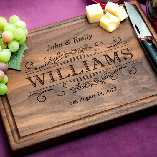 Personalized Cutting Board - Custom Engraved Wood Charcuterie Board - Best Wedding Gift Idea for Couples (Bride & Groom), Newlyweds - Handcrafted in USA from Premium Hardwood 002