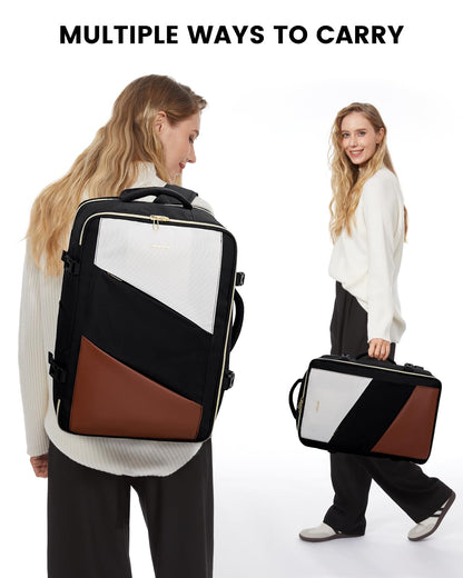 LOVEVOOK Carry on Travel Backpack, Large 40L for Men & Women Flight Approved with USB Charging Port&3 Packing Cubes, Large Suitcase Water Resistant Luggage Daypack Busi, Beige-Black