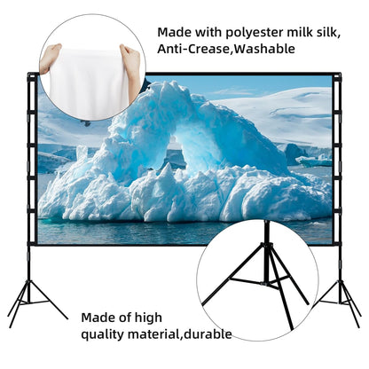 Projector Screen and Stand, Towond 120 inch Portable Projector Screen Indoor Outdoor Movie Screen 16:9 4K HD Wrinkle-Free Lightweight Projection Screen with Carry Bag for Backyard Movie Night