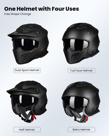 ILM Open Face Motorcycle 3/4 Half Helmet for Dirt Bike Moped ATV UTV Motocross Cruiser Scooter DOT Model 726X (Matte Black,XL