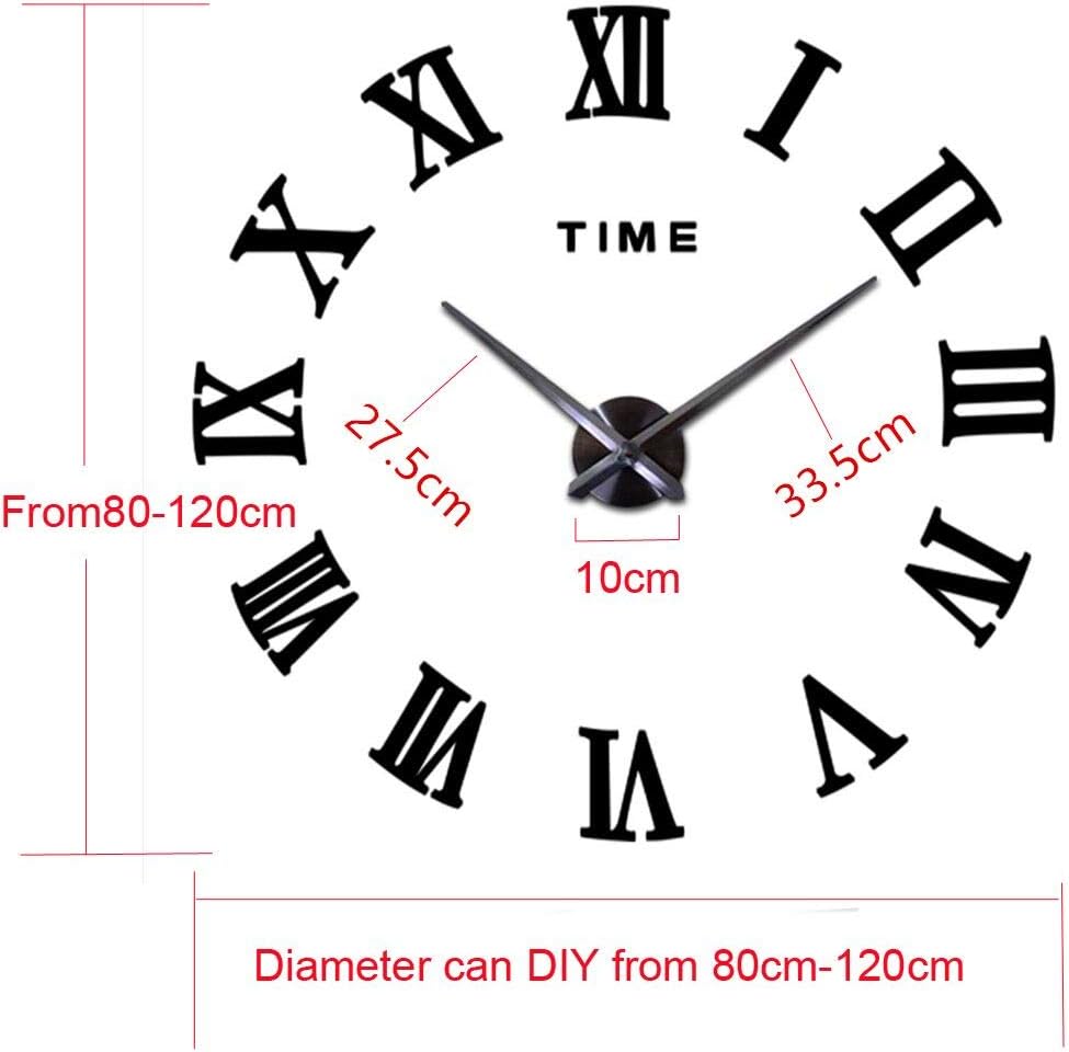 FASHION in THE CITY Mirror Surface 3D DIY Wall Clocks Modern Design Room Decorative Wall Watches (Black)