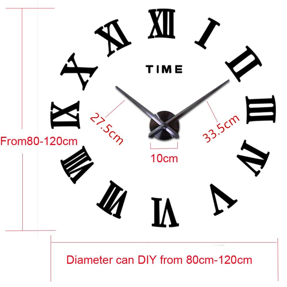 FASHION in THE CITY Mirror Surface 3D DIY Wall Clocks Modern Design Room Decorative Wall Watches (Black)