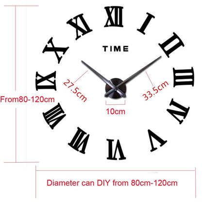 FASHION in THE CITY Mirror Surface 3D DIY Wall Clocks Modern Design Room Decorative Wall Watches (Black)