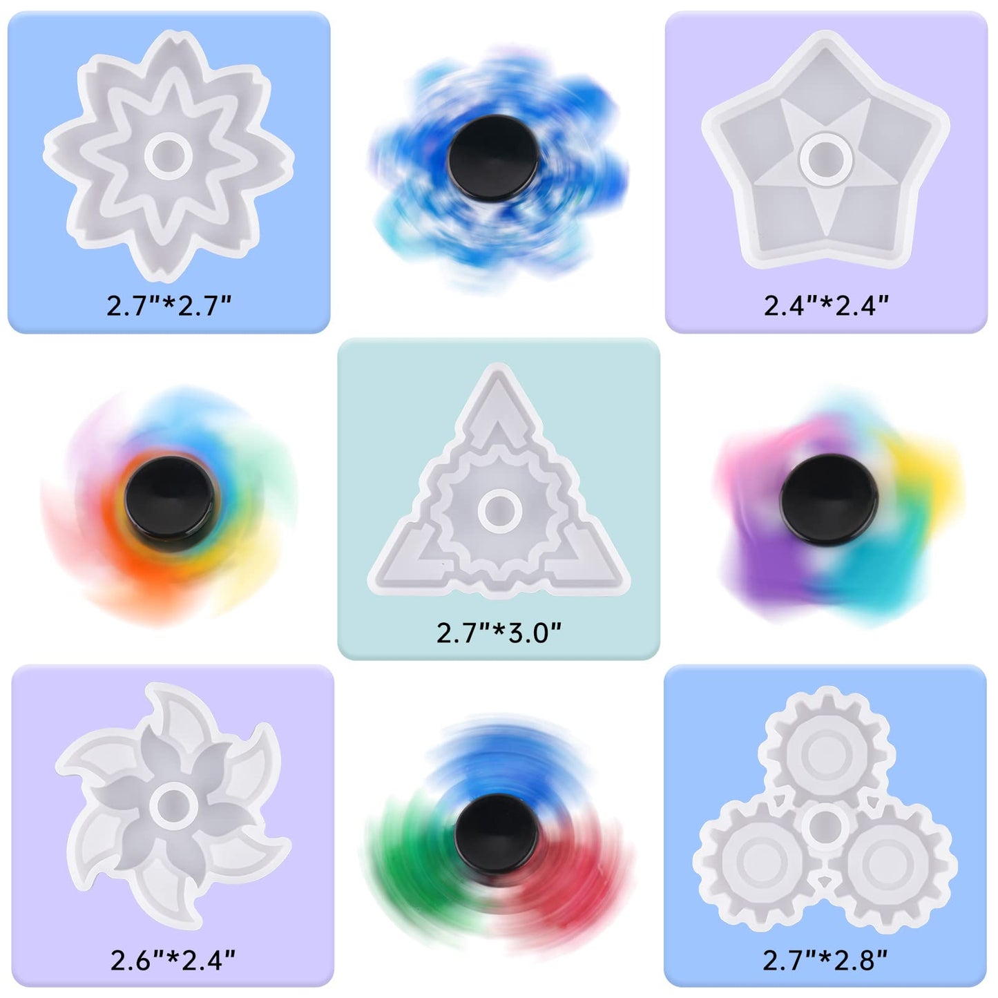 NiArt Fidget Finger Spinner DIY Epoxy Resin Casting Silicone Mold Kit 5 Molds with 10 Bearings Set, Stress Reliever Hand Fidget Toy Gift for Kids and Adults Art Crafts Home Decorations Jewelry (Set B)