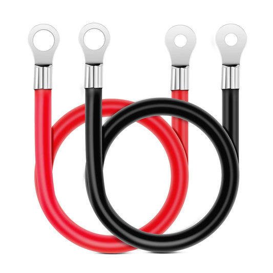 Nilight 6 AWG 20 Inch Each Battery Power Inverter Cables w/Tinned Wire Terminals Red Black 3/8 Inch Lugs Copper Parallel Oxygen-Free Wires for Solar Motorcycle Automotive Cars