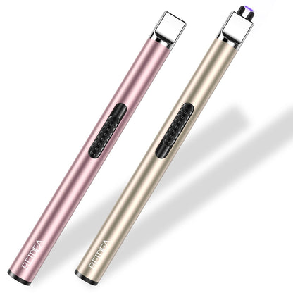 REIDEA Electronic Candle Lighter 2 Pack Arc Windproof Flameless USB Rechargeable with Safe Button for Home Kitchen (Champagne and Rose Gold)