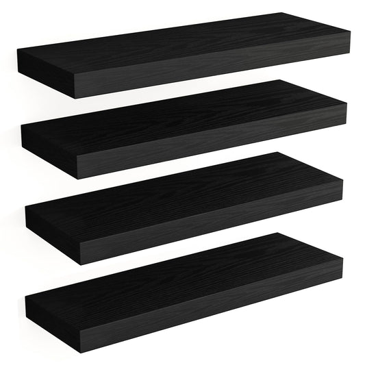 Fixwal Floating Shelves for Wall, Wall Mounted Rustic Wood Shelves for Bathroom, Living Room, Bedroom and Kitchen, Wall Shelves for Storage,Books,Room Decor (Black, Set of 4, 15.8 Inch)