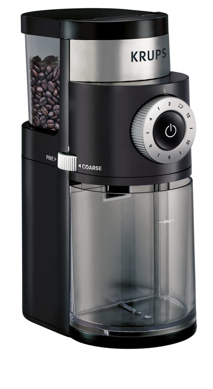 KRUPS Precision Burr Coffee Grinder: 12 Settings, 8 oz Capacity for Drip, French Press, Espresso, Pour Over, Cold Brew - Stainless Steel, 110W, Auto-Stop, Easy Clean