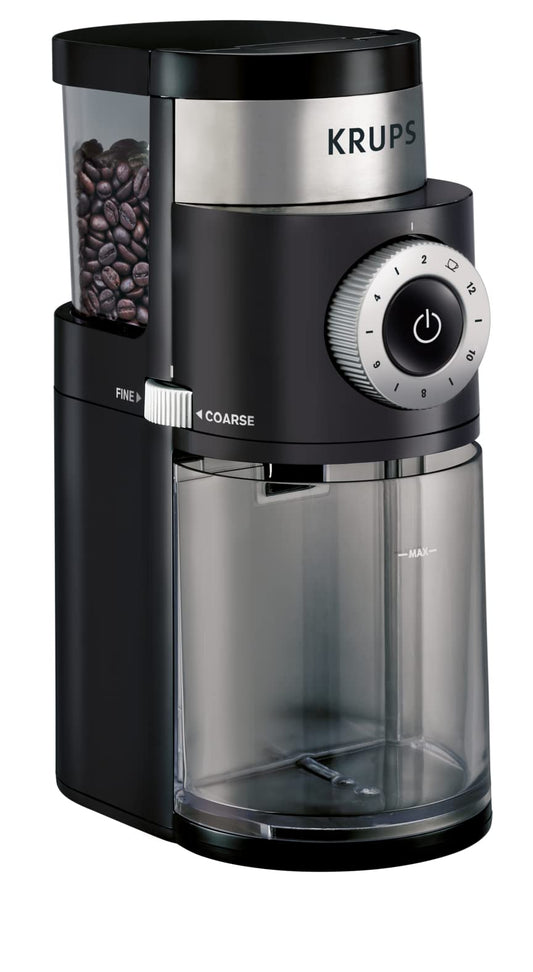 KRUPS Precision Burr Coffee Grinder: 12 Settings, 8 oz Capacity for Drip, French Press, Espresso, Pour Over, Cold Brew - Stainless Steel, 110W, Auto-Stop, Easy Clean