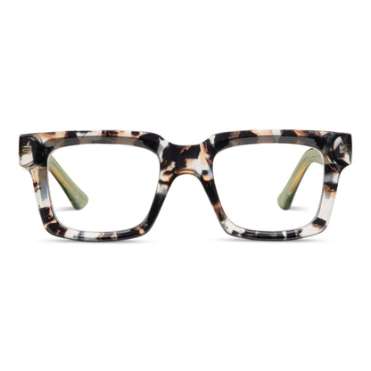 Peepers by PeeperSpecs Women's Spotlight Blue Light Blocking Reading Glasses and No Correction Eyewear Square, Sand Quartz/Green, 1