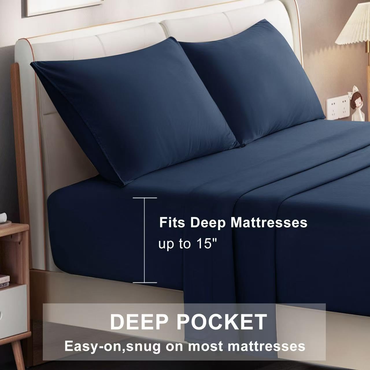 Queen Size 4 Piece Bed Sheet Set - Ultra Imitation Cotton-Premium Breathable & Cooling Sheets - Hotel Luxury Bed Sheets Deep Pocket up to 15"- Wrinkle, Fade, Stain Resistant (Navy Blue, Queen)