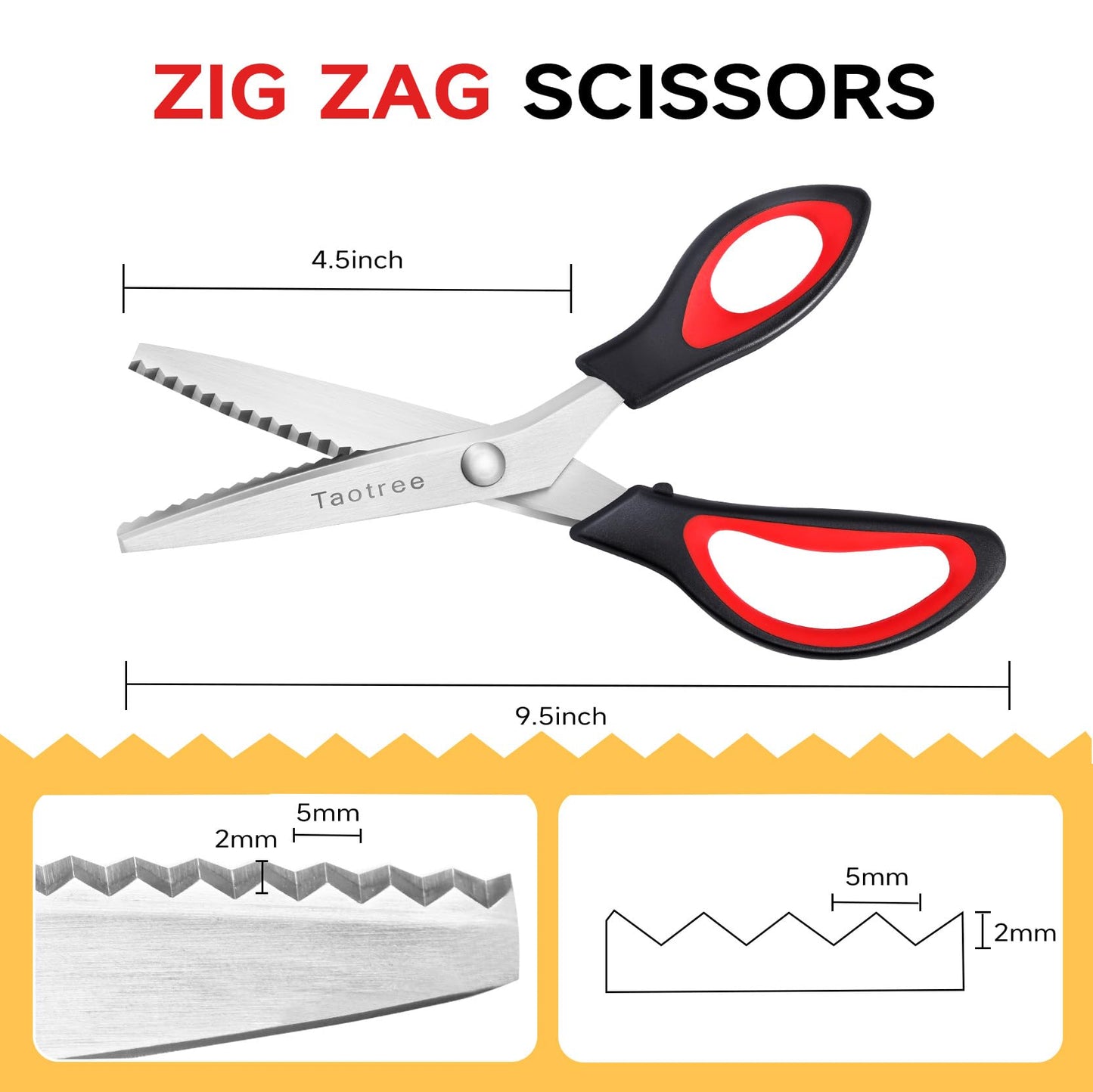 Pinking Shears for Fabric Cutting, Taotree 9.5" Sewing Scissors, Zig Zag Craft Scissors Decorative Edge, Fabric Sewing Supplies, Professional Handheld Dressmaking Arts Crafting Scrapbooking Supplies