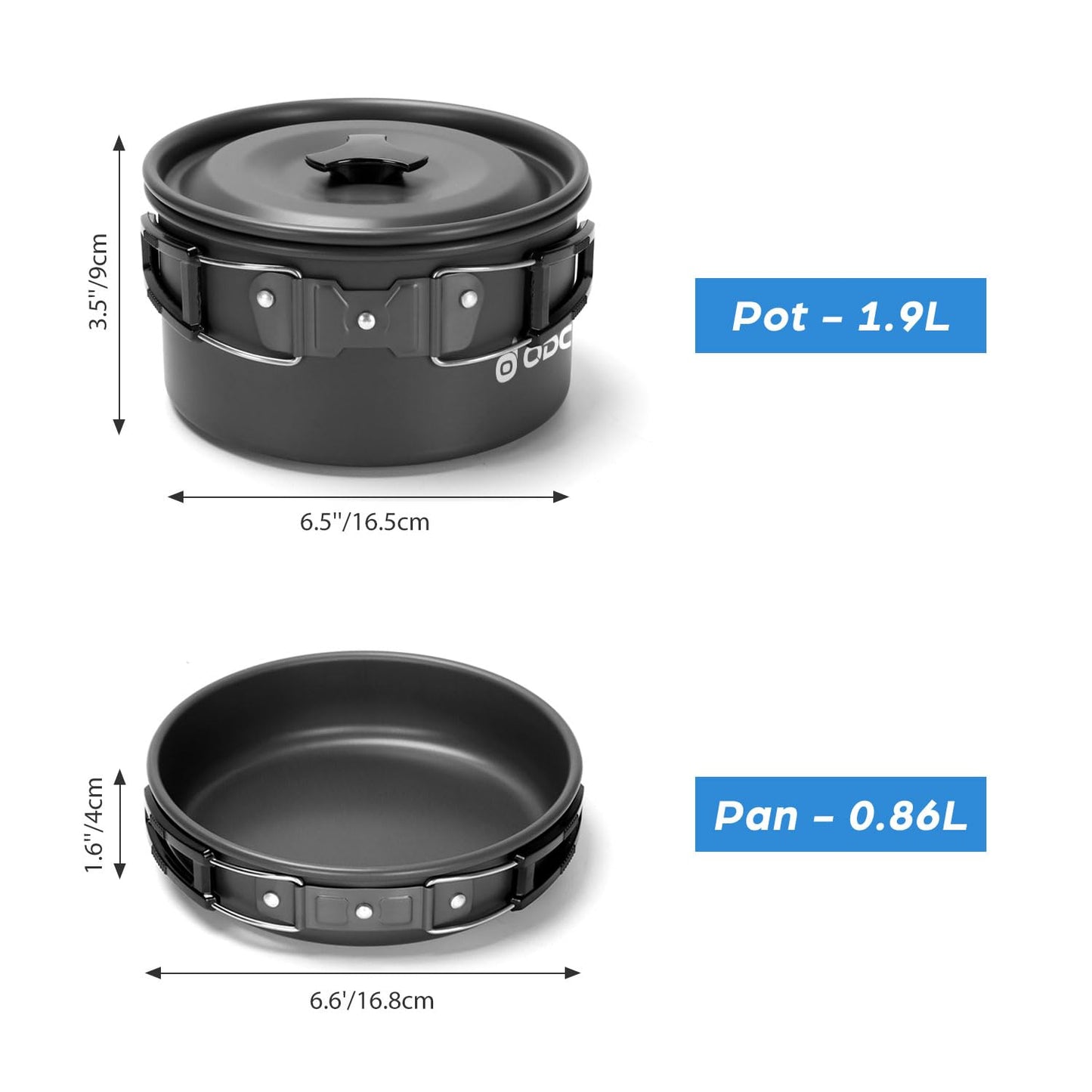 Odoland 15pcs Camping Cookware Mess Kit, Non-Stick Lightweight Pot Pan Kettle Set with Stainless Steel Cups Plates Forks Knives Spoons for Camping, Backpacking, Outdoor Cooking and Picnic