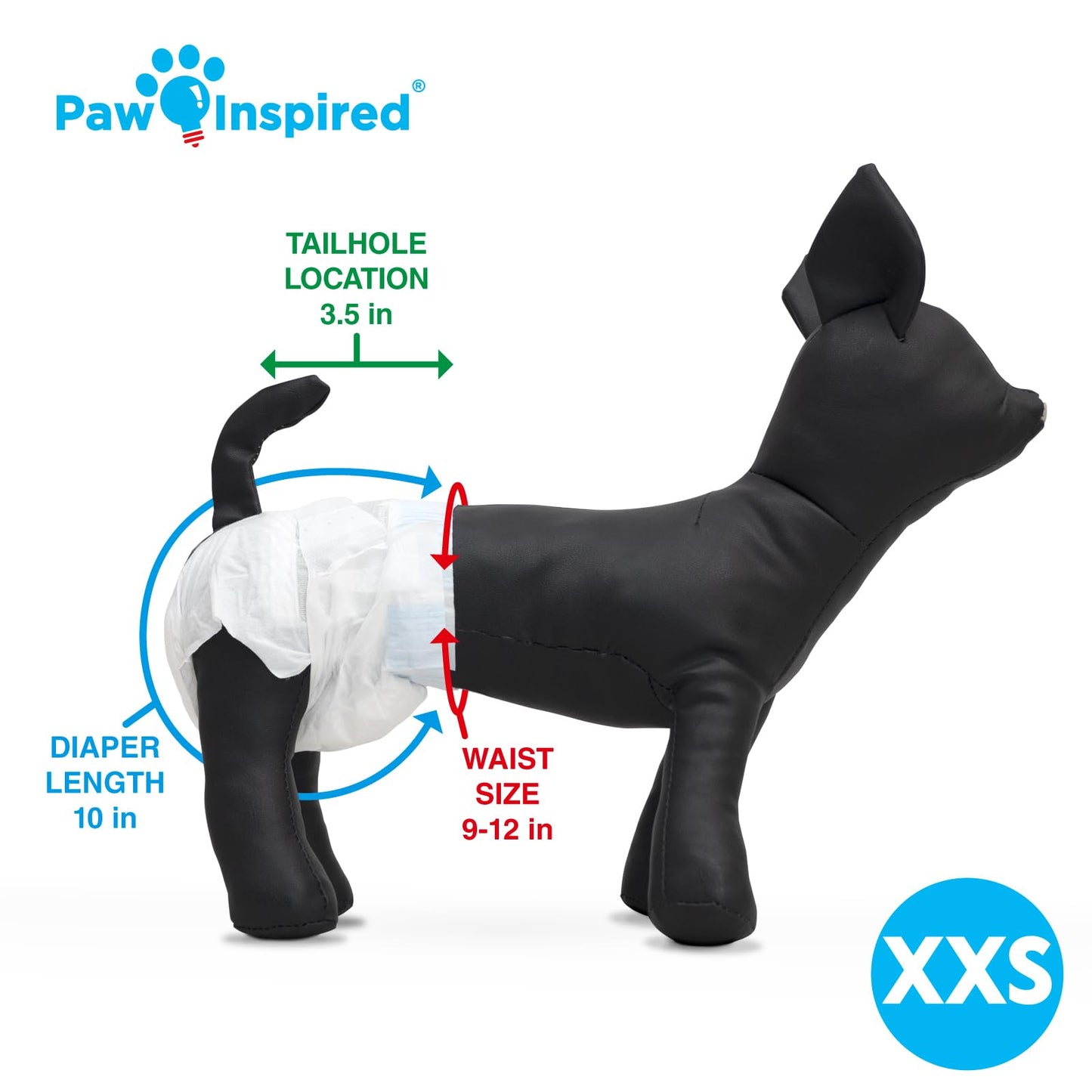 Paw Inspired Disposable Dog Diapers, Female Dog Diapers Ultra Protection, Diapers for Dogs in Heat, Excitable Urination, or Incontinence, XXS 32 Count
