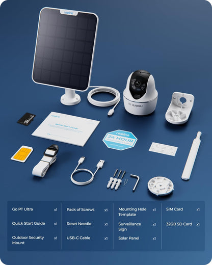 REOLINK 4K LTE Cellular Security Camera Wireless Outdoor, No WiFi, 3G/4G LTE, Solar Powered, SIM Card+32GB SD Card Included, Color Night Vision, Local/Cloud Storage, Go PT Ultra+SP, Updated Version