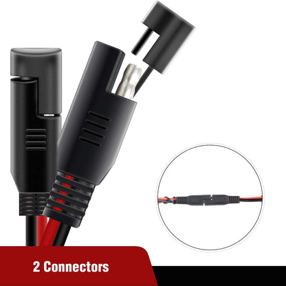 Nilight 2PCS 12FT SAE to SAE Extension Cable 16AWG 2 Pin Wire Cord Harness with 12V-24V DC Quick Connect Disconnect Connector with Dust Cap